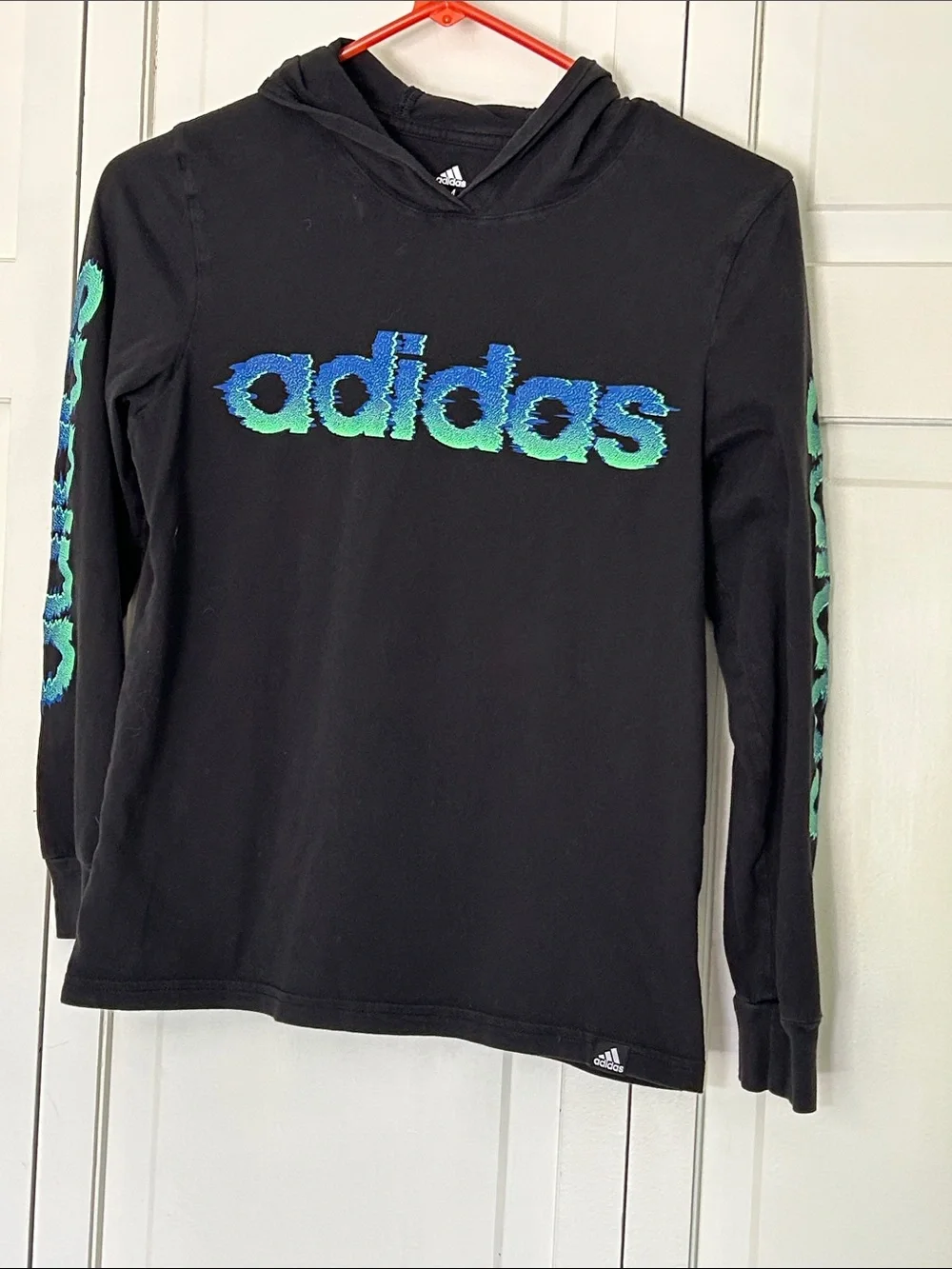 adidas Black Hoodie with Blue-Green Logo